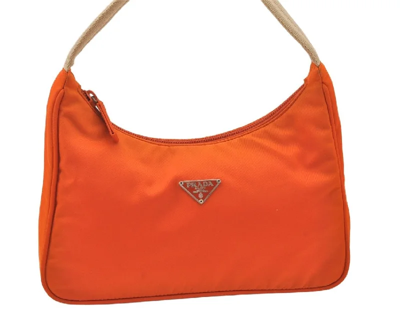 Ladies Prada Galleria bags with a textured leather surface for a more tactile lookAuthentic PRADA Vintage Nylon Tessuto Shoulder Hand Bag Purse Orange 5750K