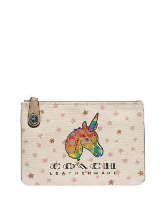 Coach tote bags with a spacious interior and multiple compartments for organizationCoach Turnlock Pouch 26 With Rainbow Signature Unicorn