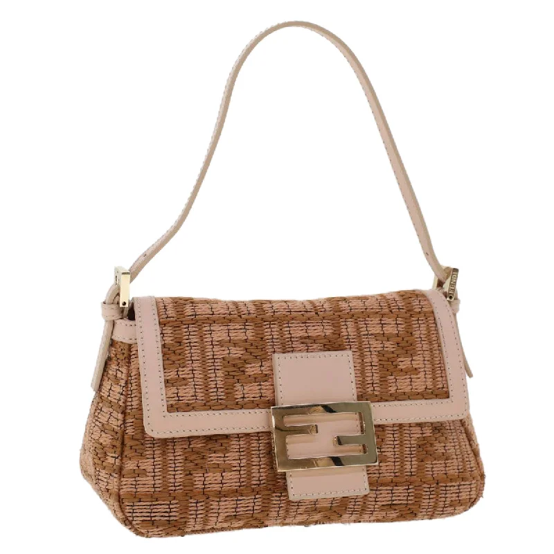 Ladies Fendi handbags with a detachable wallet insert for added convenienceFENDI Mamma Baguette Shoulder Bag Straw Beige Pink  47062