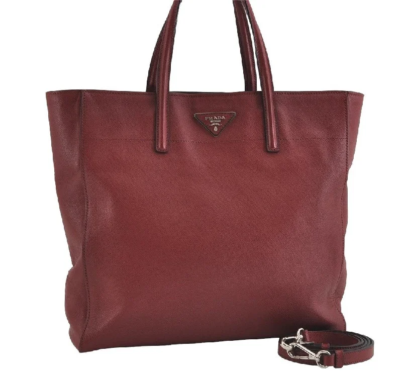 Prada Cleo bags with a snakeskin - effect panel for a bold and trendy lookAuthentic PRADA Saffiano Leather 2Way Shoulder Hand Tote Bag Bordeaux 4703I