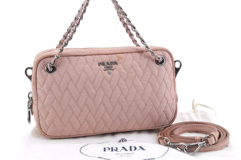 Prada crossbody bags with adjustable nylon straps for comfort and durabilityAuthentic PRADA Quilting Nylon Leather 2Way Hand Shoulder Bag Purse Pink 0028E