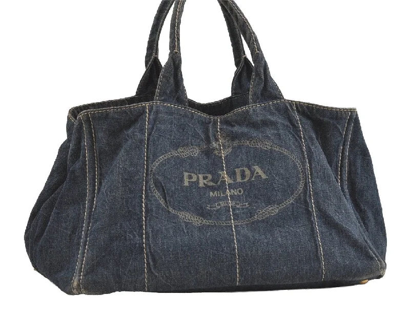 Ladies Prada Re - Edizione 2005 bags in a pastel color for a soft lookAuthentic PRADA Vintage Canapa L Canvas Tote Hand Bag Denim Blue 4773I