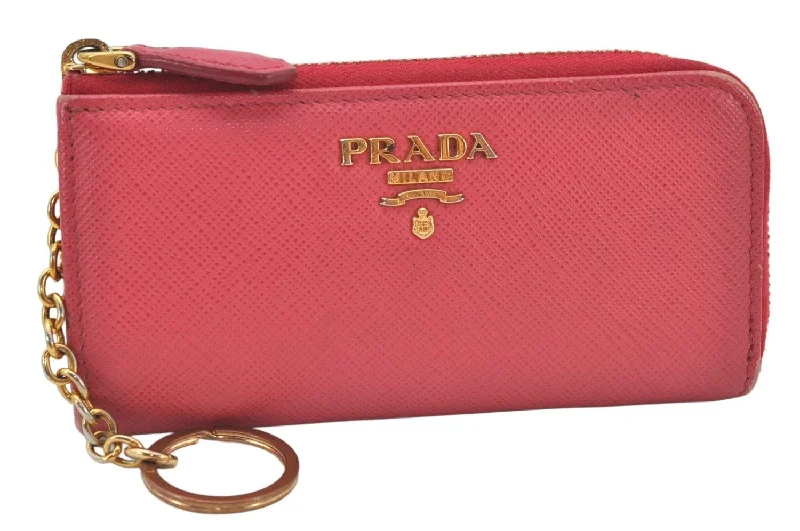 Prada bags with a front - flap pocket for quick access to essentialsAuthentic PRADA Vintage Saffiano Multic Leather Coin Case Purse Pink 3811K