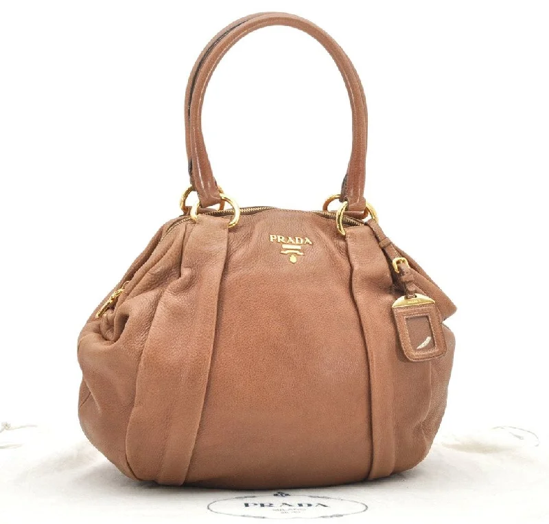 Prada Cleo bags with a curved shape and a chain - link shoulder strapAuthentic PRADA Vintage Leather 2Way Shoulder Tote Bag Brown 2738K