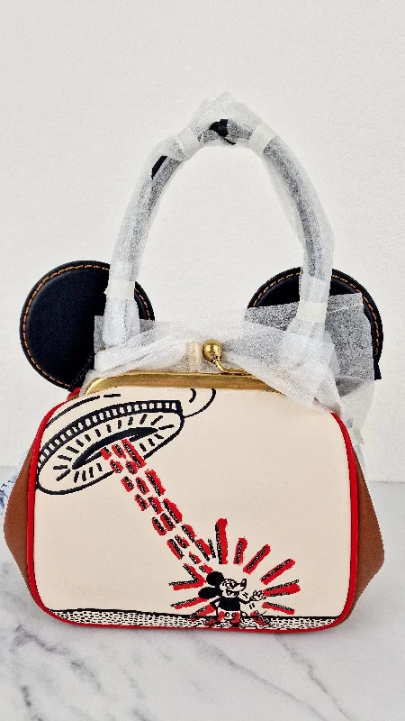 Ladies Coach handbags with a detachable wallet insert for added convenienceDisney x Coach x Keith Haring Mickey Mouse Kisslock Bag in Smooth Leather With Mickey Mouse and Spaceship Pop Art Crossbody Bag Handbag - Coach 4719