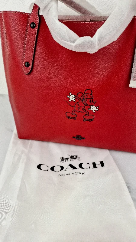 Coach backpacks with a padded back panel for comfort during long - term useDisney x Coach Red Tote Bag with Mickey Mouse on Roller Skates LIMITED EDITION - Coach 69181