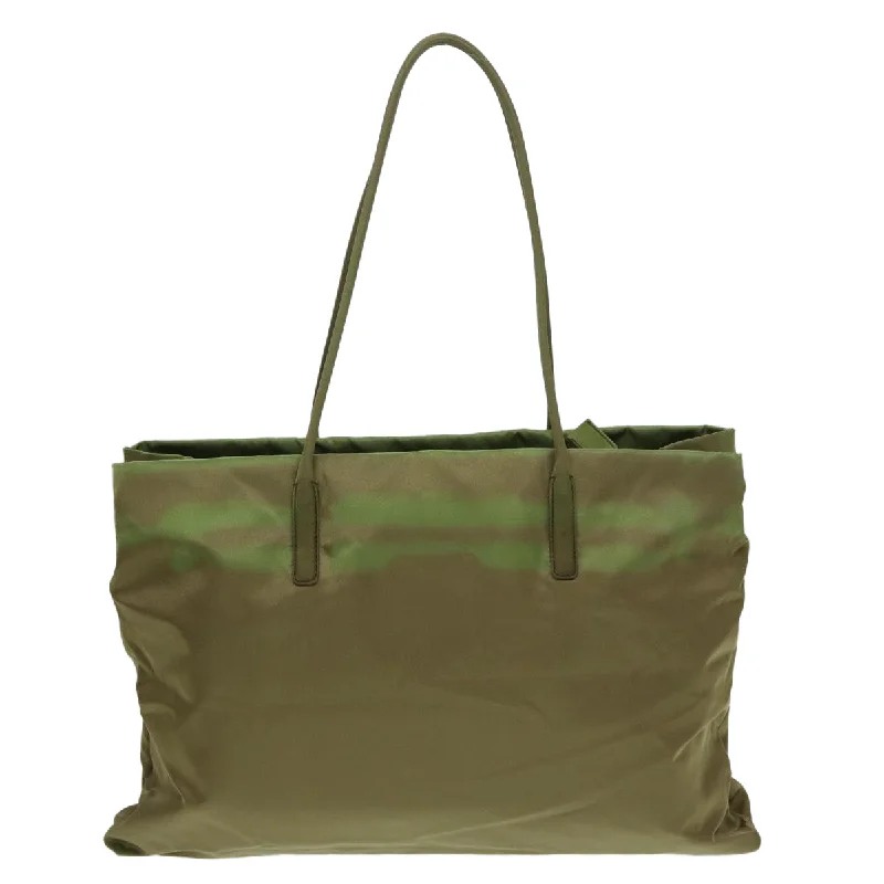 Prada tote bags with a water - resistant coating for outdoor activitiesPRADA Tote Bag Nylon Khaki Silver  87118