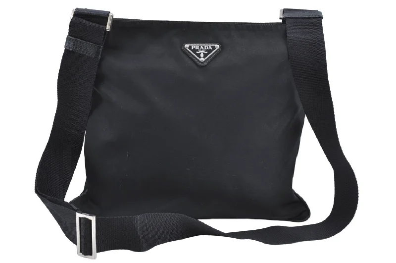 Prada Galleria bags with a structured silhouette for a professional lookAuthentic PRADA Nylon Tessuto Leather Shoulder Cross Body Bag Purse Black 4376C