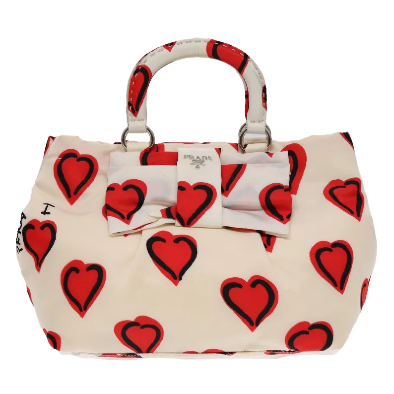 Prada Cahier bags with a leather - wrapped handle for a luxurious feelPRADA Hand Bag Nylon 2way White Red  84945