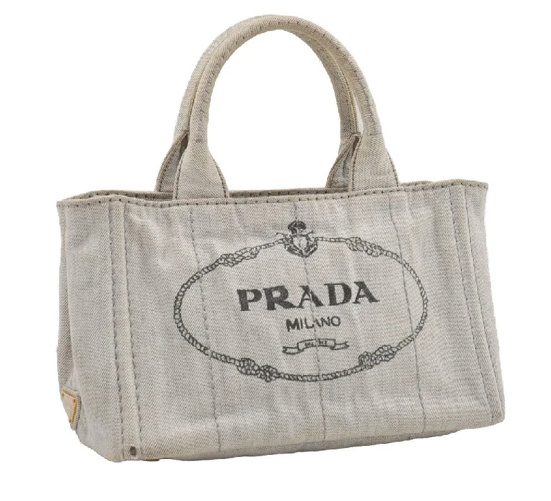 Prada tote bags with a water - resistant coating for outdoor activitiesAuthentic PRADA Vintage Canapa SS Denim 2Way Shoulder Hand Bag Purse White 4597I