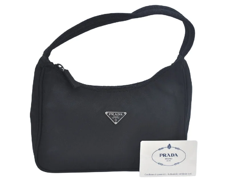 Prada bags with a back - zip pocket for storing valuables securelyAuthentic PRADA Nylon Tessuto Sport Shoulder Hand Bag Purse MV515 Black 2551J