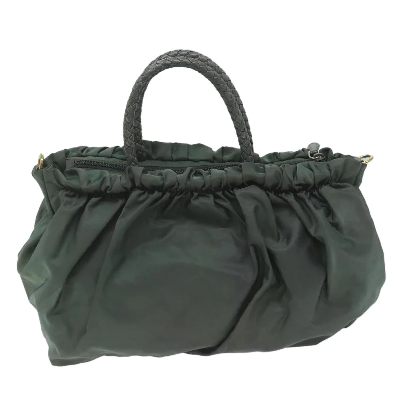 Prada Cleo bags with a curved shape and a chain - link shoulder strapPRADA Hand Bag Nylon 2way Khaki  am5403