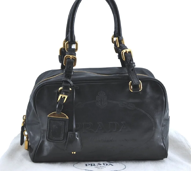 Ladies Prada Re - Edizione 2005 bags in a pastel color for a soft lookAuthentic PRADA Leather Nappa Shoulder Hand Bag Purse Black J1368