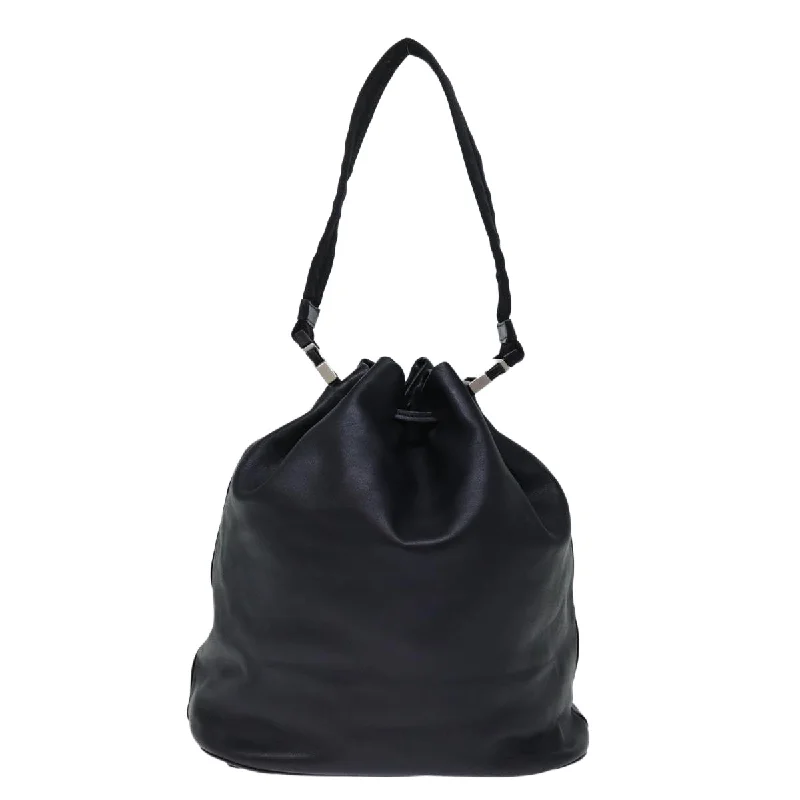 Prada tote bags with a printed Prada logo on the front for brand visibilityPRADA Shoulder Bag Leather Black  ki4379