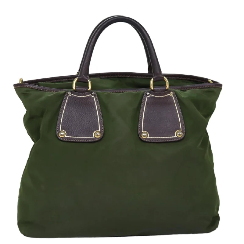 Ladies Prada Galleria bags with gold - toned hardware for a luxurious touchPRADA Hand Bag Nylon 2way Khaki  76128