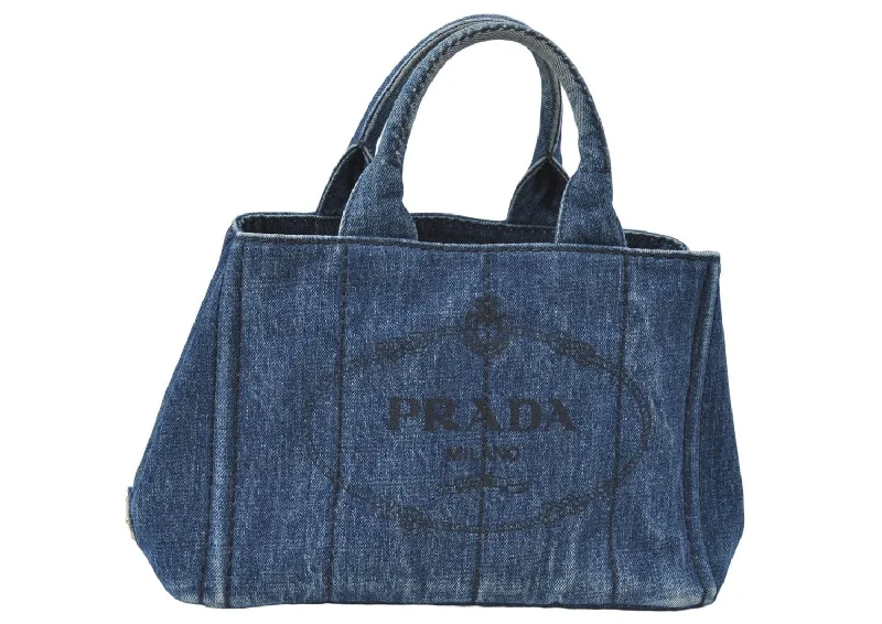 Prada Galleria bags with a structured silhouette for a professional lookAuthentic PRADA Canapa SS Denim Hand Bag Purse Blue 5178B