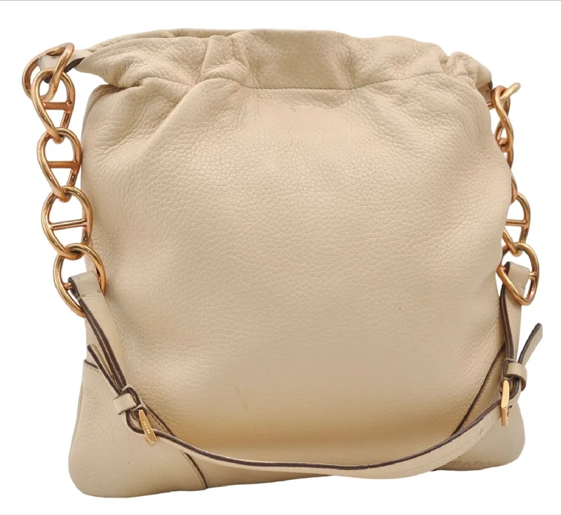 Prada handbags with a beaded trim for a touch of glamour and eleganceAuthentic PRADA Leather Nappa Chain Shoulder Bag Purse Ivory 4280E