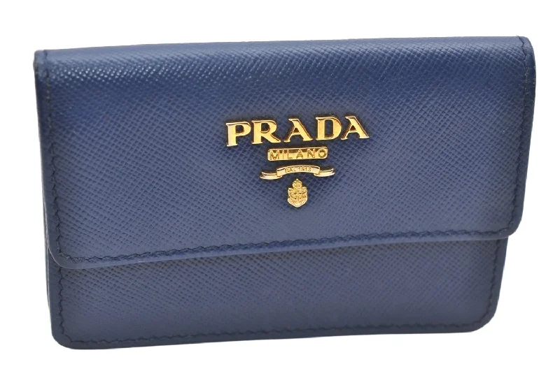 Ladies Prada Galleria bags with gold - toned hardware for a luxurious touchAuthentic PRADA Vintage Saffiano Multic Leather Coin Case Purse Navy Blue 3731K