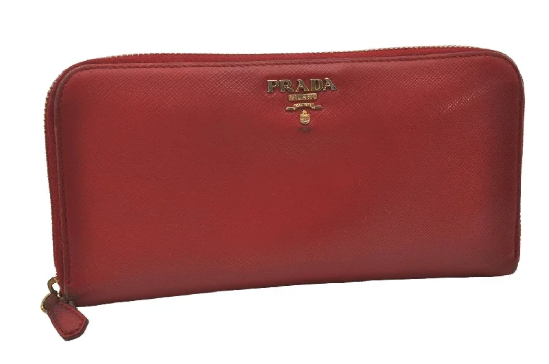 Prada bags with a chain - link trim and a leather body for a modern and stylish edgeAuthentic PRADA Vintage Saffiano Multic Leather Long Wallet Purse Red 4066I