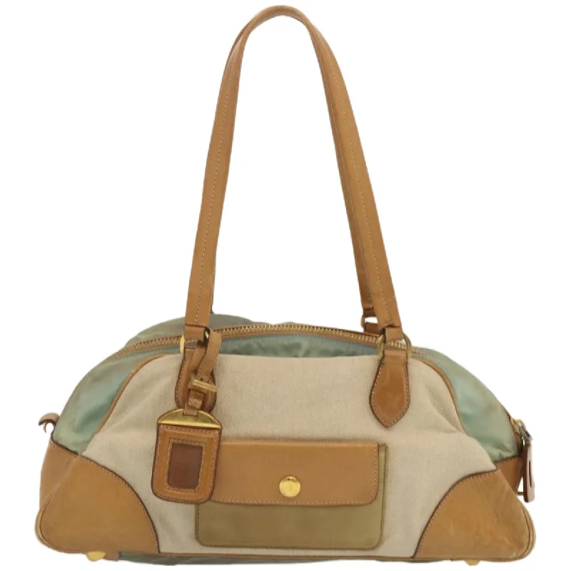 Prada bags with a zip - top closure and multiple interior pockets for organizationPRADA Hand Bag Canvas Beige  67412