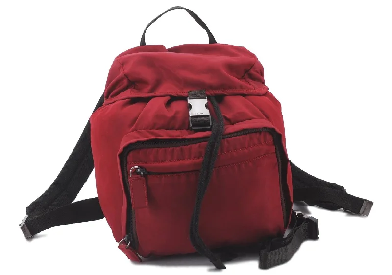 Prada Cahier bags with a detachable shoulder strap for versatile carryingAuthentic PRADA Nylon Leather Backpack Red 3710D