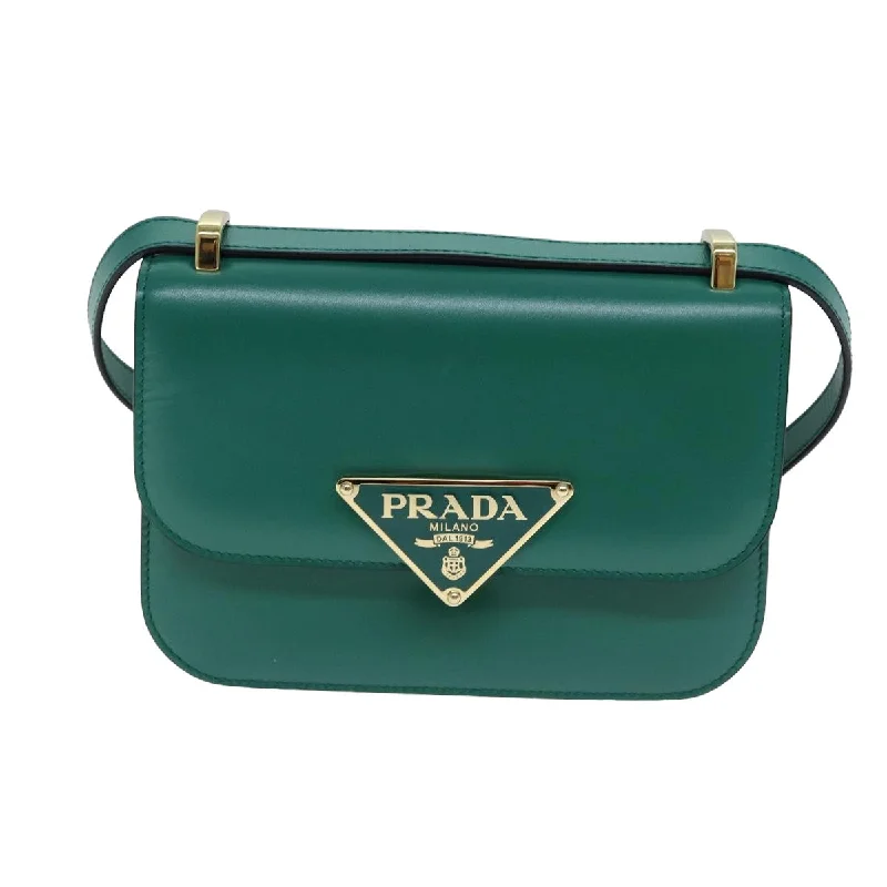 Prada bags with a front - flap pocket for quick access to essentialsPRADA Shoulder Bag Leather Green  79881A