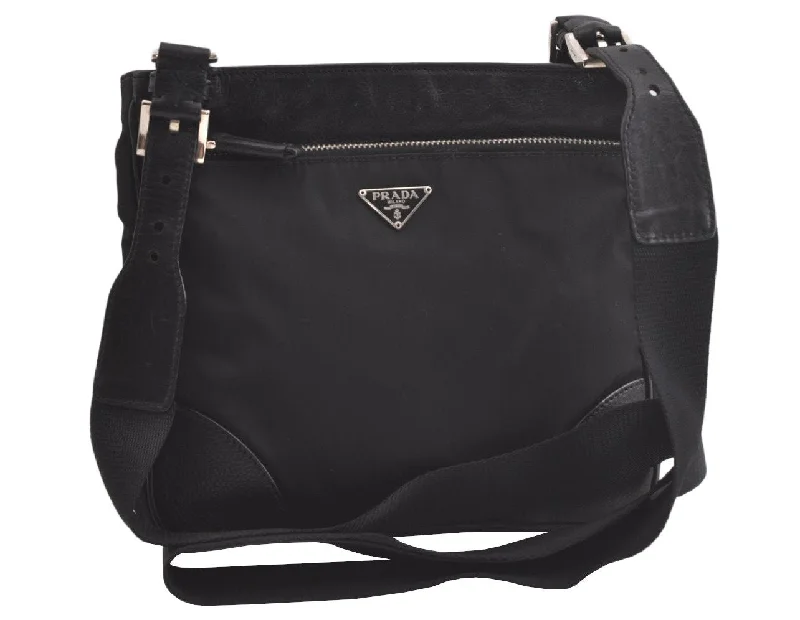 Prada Cleo bags with a detachable coin purse for added functionalityAuthentic PRADA Nylon Tessuto Leather Shoulder Cross Body Bag Purse Black 3741K