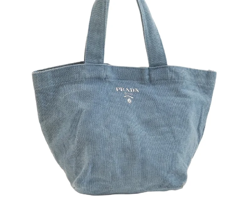 Ladies Prada shoulder bags with a single - handle design for simplicityAuthentic PRADA Canvas Vintage Tote Hand Bag Purse Light Blue 3734K