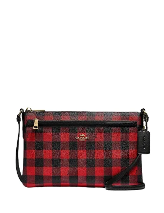 Coach crossbody bags with a printed floral pattern for a feminine touchCoach East West Buffalo Plaid Print Crossbody Bag With Pop Up Pouch