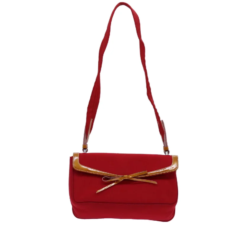 Prada bags with a back - zip pocket for storing valuables securelyPRADA Shoulder Bag Canvas Red  ep4056