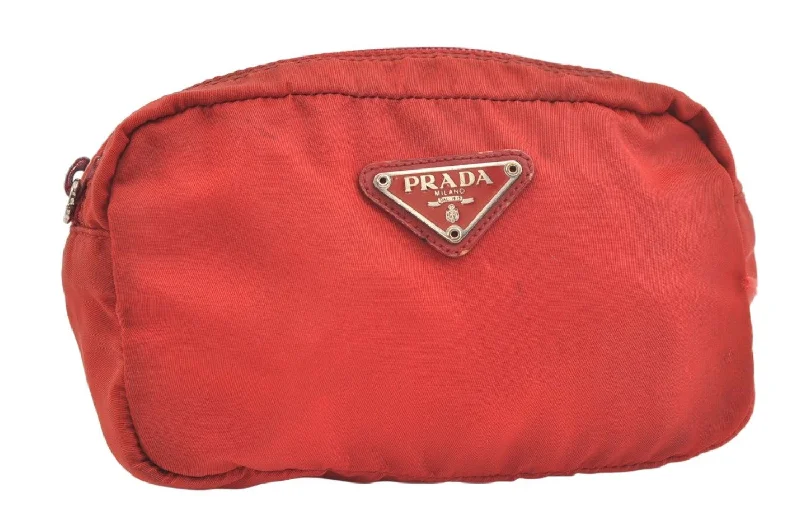 Prada bags with a detachable mirror inside for quick touch - upsAuthentic PRADA Vintage Nylon Tessuto Leather Pouch Purse Red 4368K