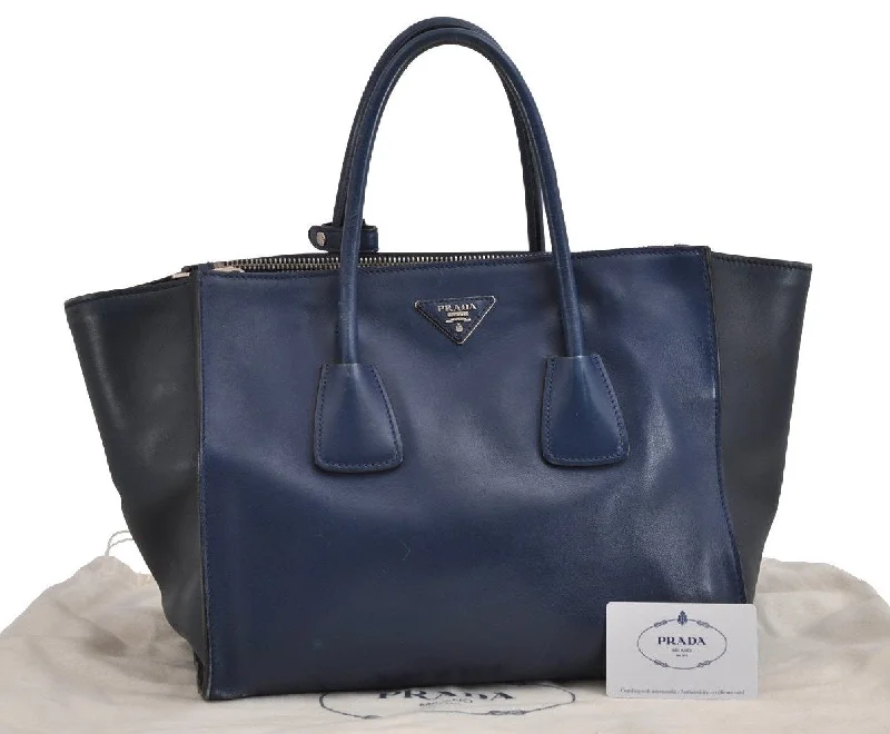 Ladies Prada handbags with a detachable wallet inside for added convenienceAuthentic PRADA Vintage Leather Nappa 2Way Shoulder Tote Bag BN2762 Blue 2302J