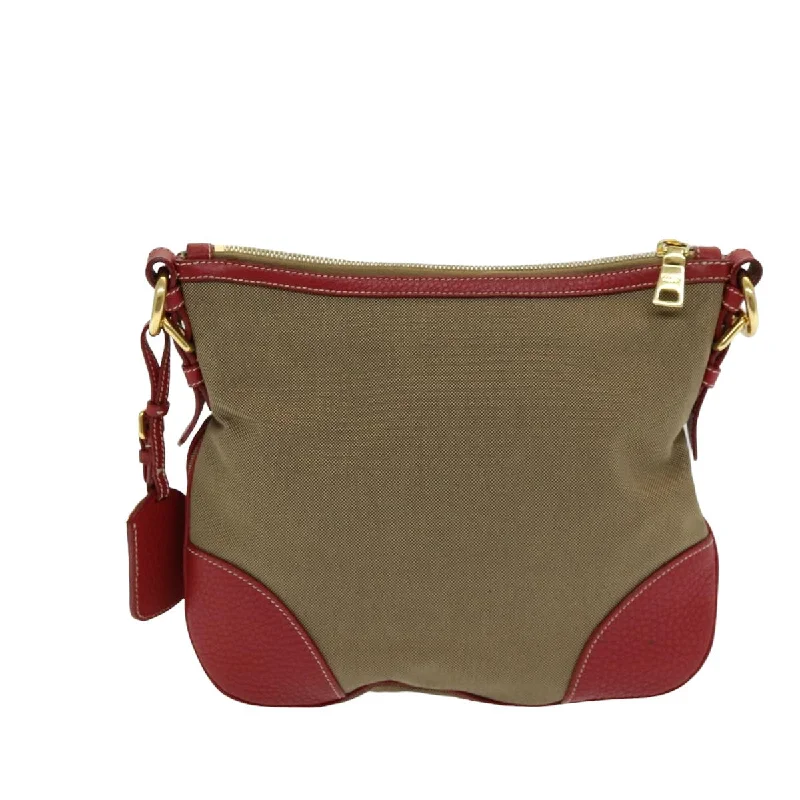 Prada bags with a snap - button closure and a decorative charm for a fashionable lookPRADA Shoulder Bag Canvas Beige  am6552