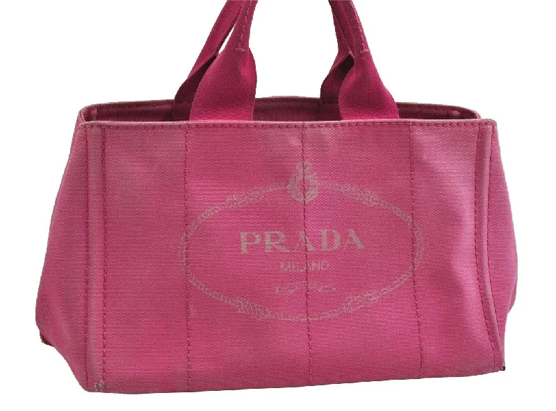 Prada Cleo bags with a detachable coin purse for added functionalityAuthentic PRADA Canapa M Vintage Canvas Tote Hand Bag Pink 4042I