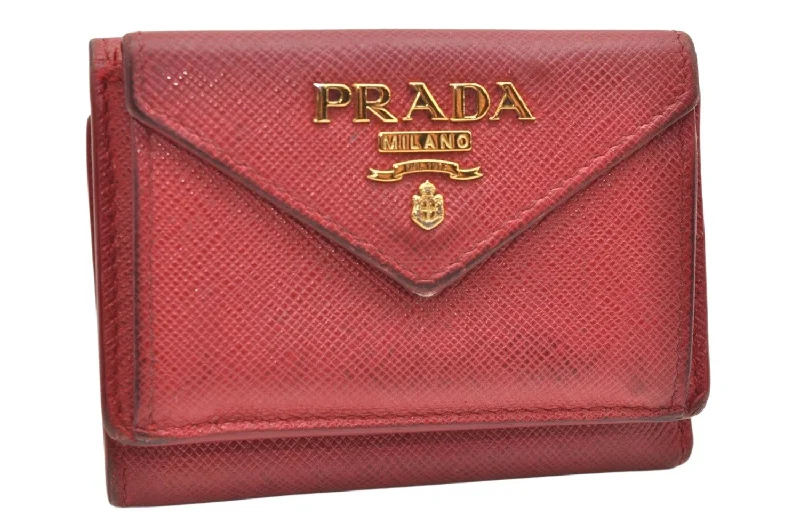 Ladies Prada shoulder bags with a tassel - adorned zipper for added charmAuthentic PRADA Vintage Saffiano Multic Leather Trifold Wallet Purse Red 3728K