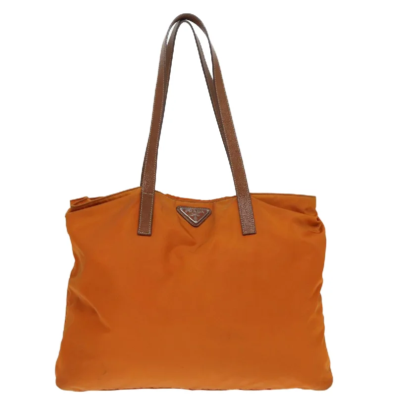 Prada nylon backpacks with a sleek, minimalist appearancePRADA Tote Bag Nylon Orange Silver  ac3237