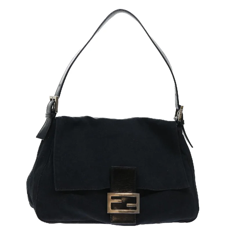 Ladies Fendi Peekaboo bags with a hand - carved leather detail for a unique and artisanal touchFENDI Mamma Baguette Shoulder Bag Nylon Leather Black  bs8028