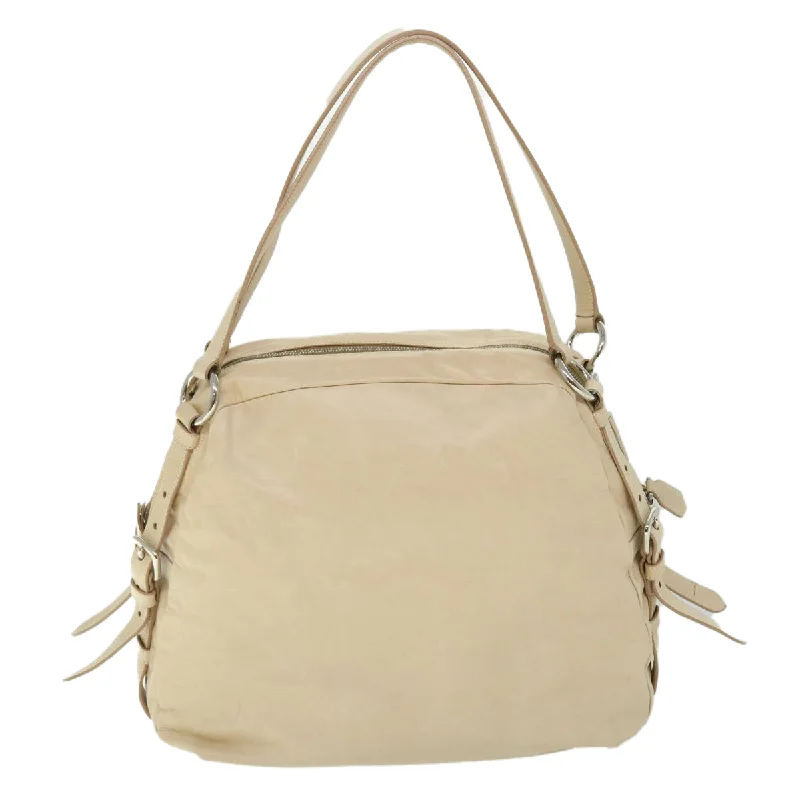 Prada Cleo bags with a crystal - embellished logo for added luxuryPRADA Shoulder Bag Leather Beige  yk8302