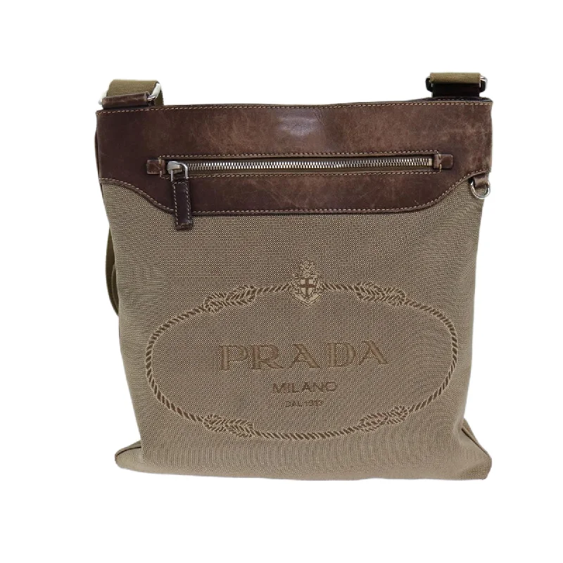 Prada bags with a front - zip pocket for small items like cards and keysPRADA Shoulder Bag Canvas Beige  83253