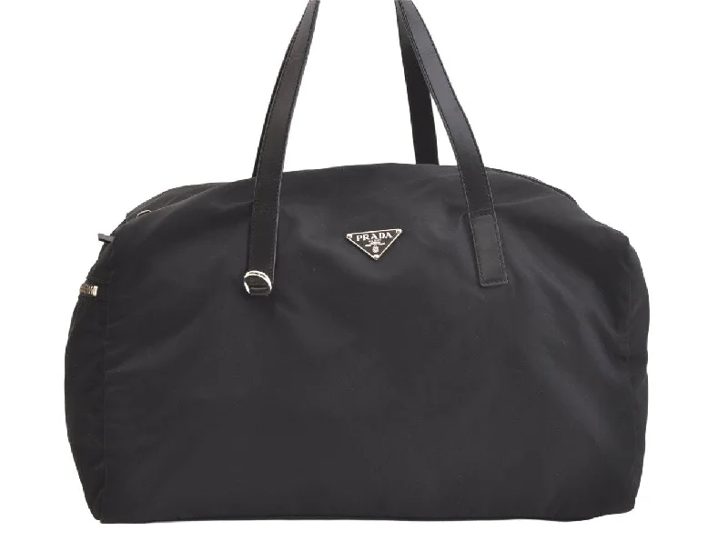 Prada tote bags with a spacious interior and a magnetic - snap closureAuthentic PRADA Vintage Nylon Tessuto Leather Hand Boston Bag Black Junk 3606K