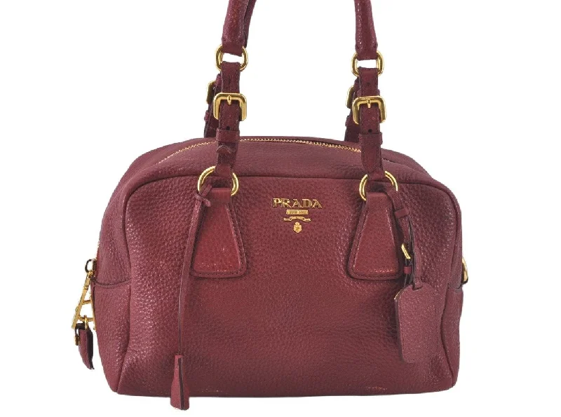 Prada Cahier bags featuring the signature triangular logo plaqueAuthentic PRADA Leather Nappa Shoulder Hand Bag Red 3777J