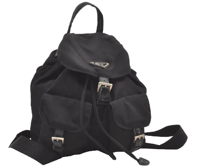 Prada bags with a detachable mirror inside for quick touch - upsAuthentic PRADA Vintage Nylon Tessuto Leather Backpack Black 2690J