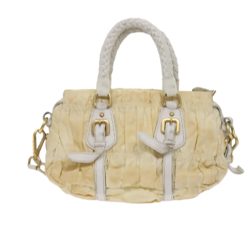 Prada handbags with a patent - leather finish for a shiny and sophisticated appearancePRADA Hand Bag Nylon 2way White  bs10794