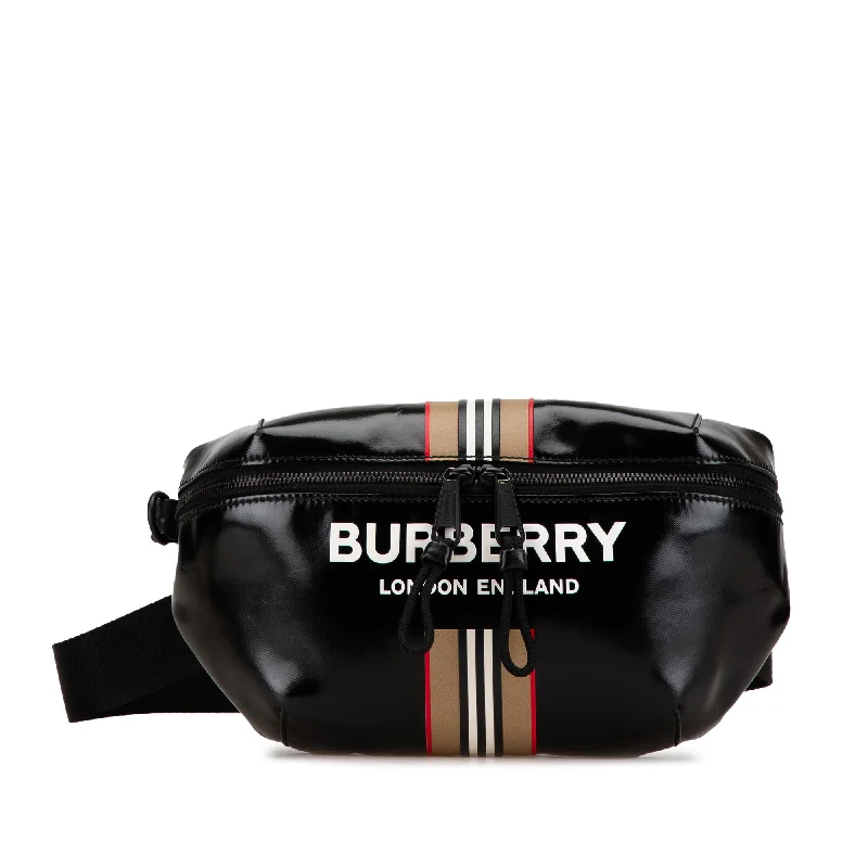 Two - Tone Burberry Bags for a Modern AestheticBlack Burberry Coated Canvas Icon Stripe Sonny Belt Bag