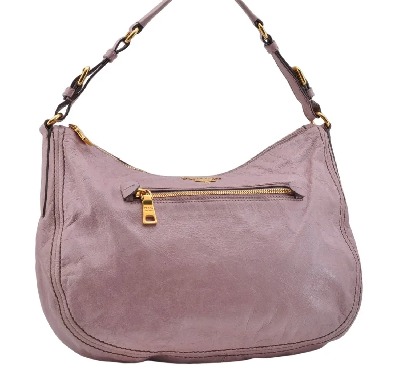 Ladies Prada Re - Edizione 2005 bags in a pastel color for a soft lookAuthentic PRADA Vintage Leather Nappa Shoulder Hand Bag Pink 3821E