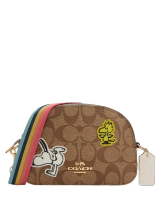 Ladies Coach handbags with a detachable wallet insert for added convenienceCoach X Peanuts Mini Serena Satchel In Signature Canvas With Varsity Patches