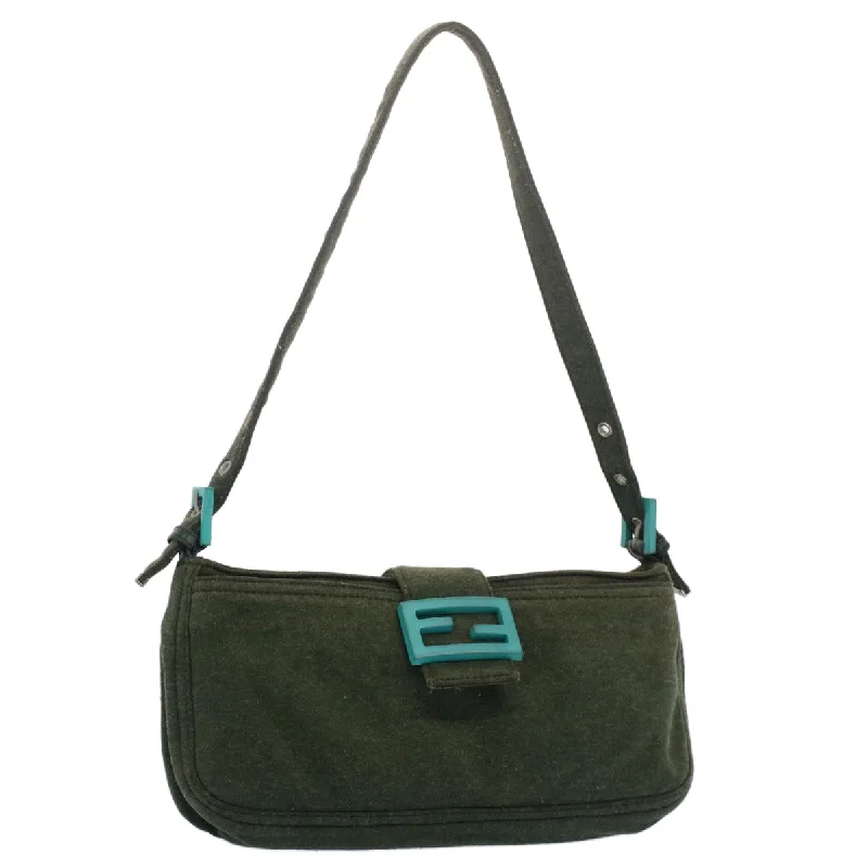 Fendi bags with a touch - screen - friendly pocket for using devices without taking them outFENDI Mamma Baguette Shoulder Bag Nylon Green  52438