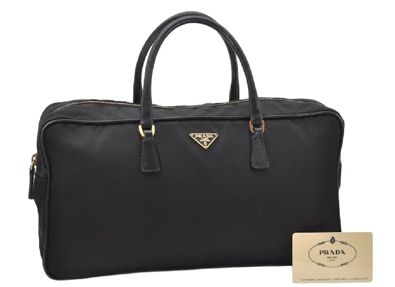 Ladies Prada handbags with a detachable wallet inside for added convenienceAuthentic PRADA Nylon Tessuto Saffiano Leather Hand Bag BL0089 Black 3099K