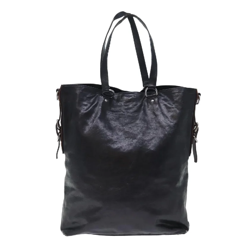 Prada bags with a front - flap pocket for quick access to essentialsPRADA Hand Bag Leather 2way Black Brown  70864