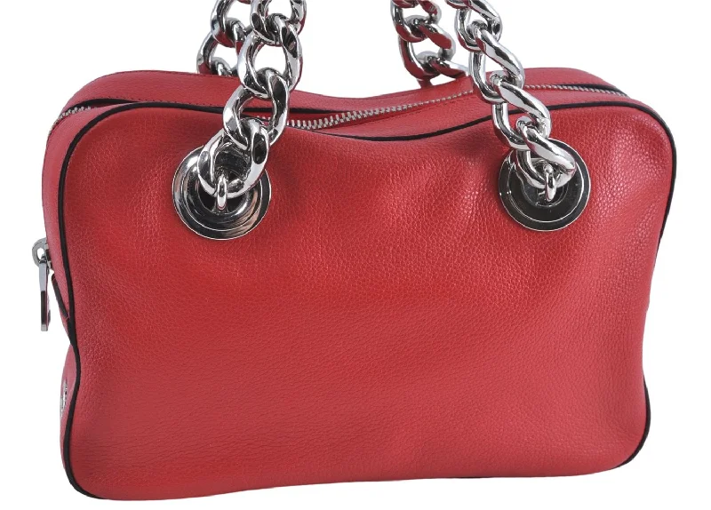 Prada tote bags with a double - handle and shoulder - strap option for easy useAuthentic PRADA Leather Nappa Chain Shoulder Hand Bag Purse Red 9852B